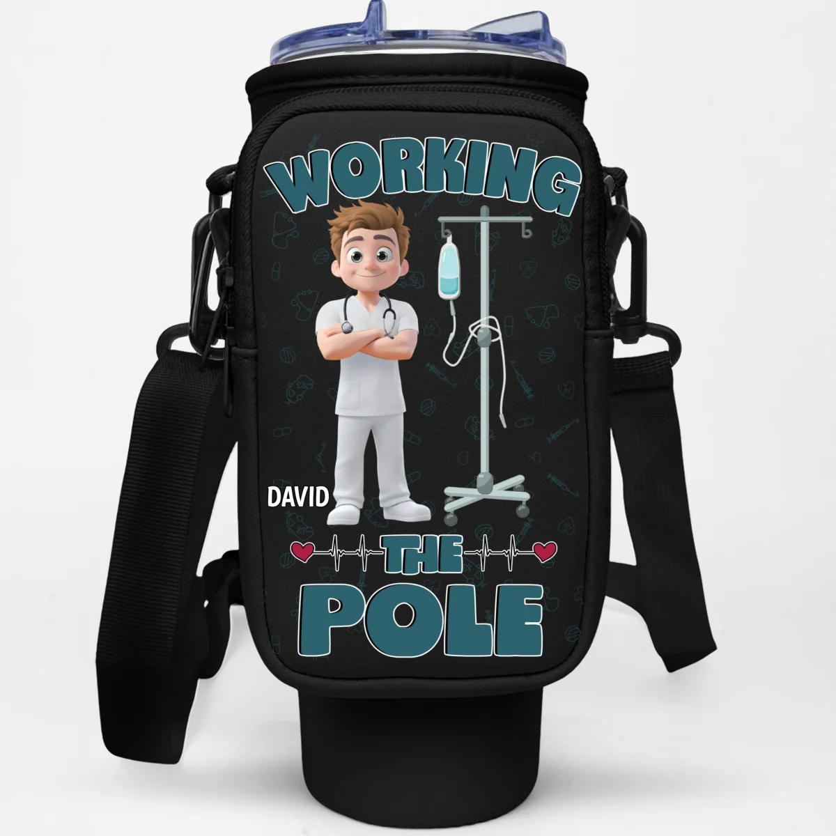 Working The Pole With Care - Personalized Custom Water Bottle Carrier Bag - Image 12
