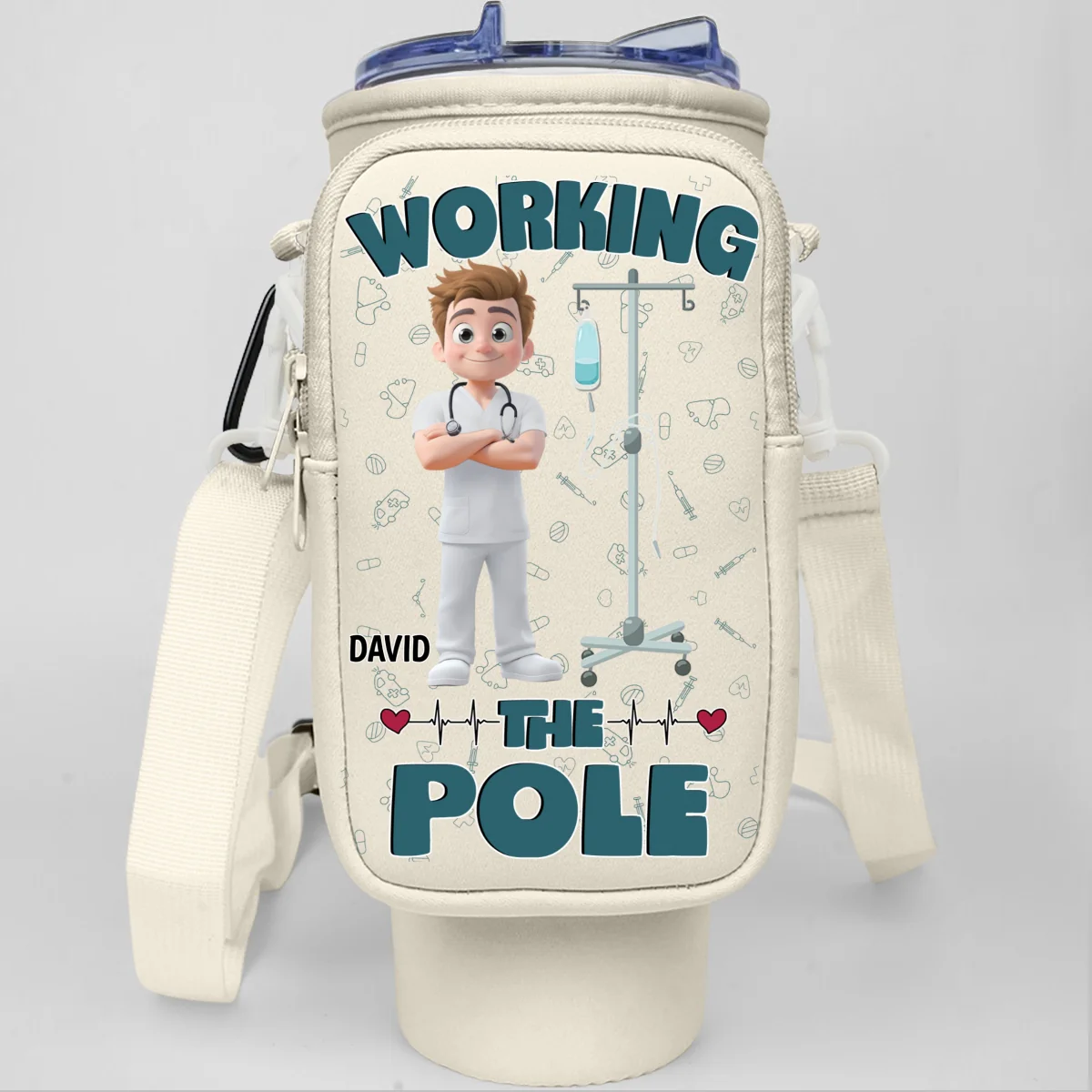 Working The Pole With Care - Personalized Custom Water Bottle Carrier Bag - Image 14
