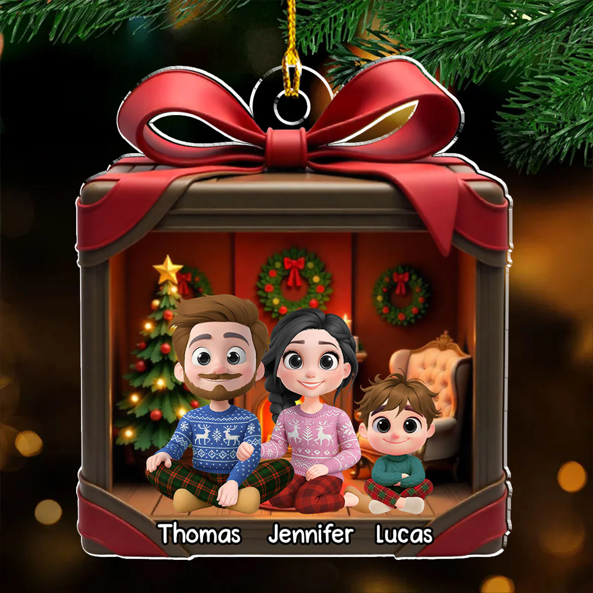Wrapped With Love - Personalized Custom 3D Effect Acrylic Ornament - Image 2