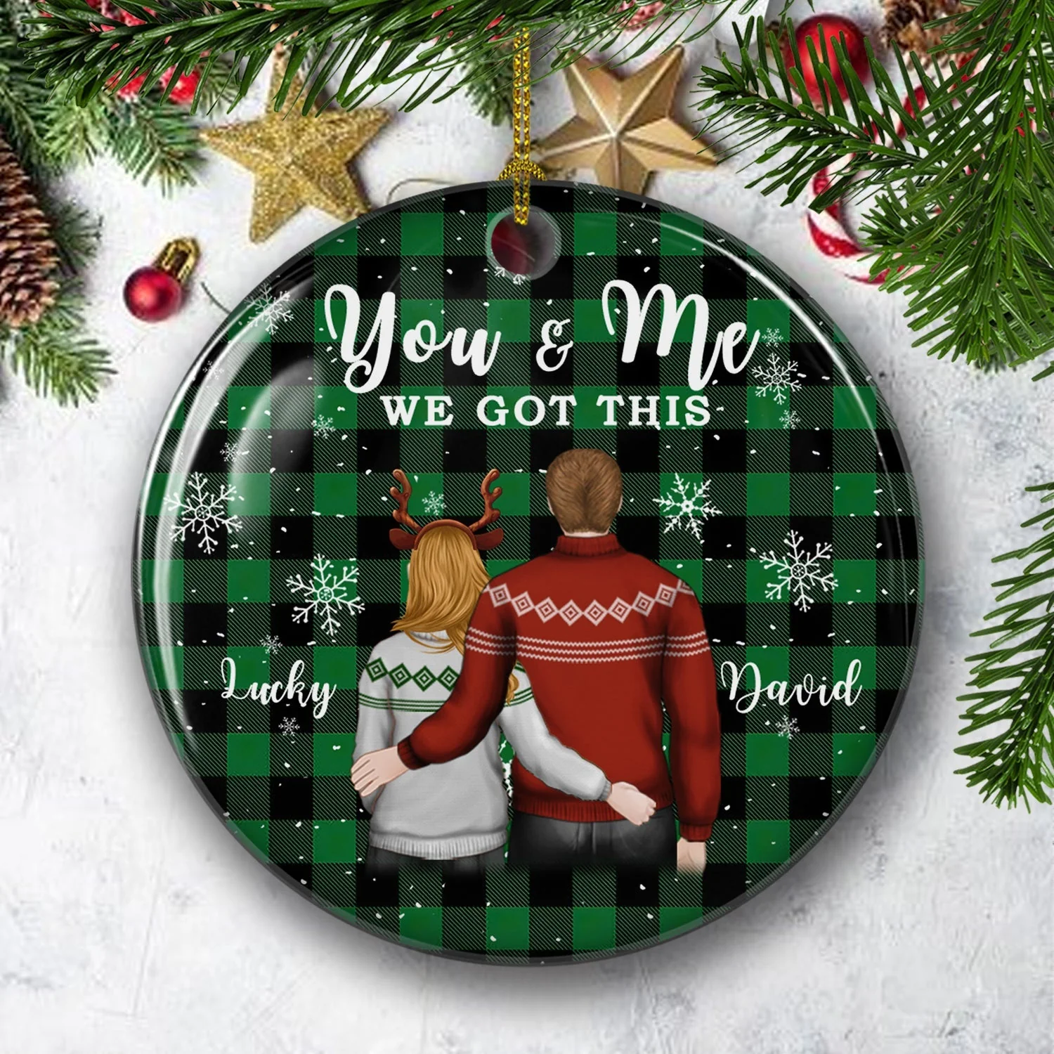 You And Me 2 - Personalized Custom Circle Ceramic Christmas Ornament - Image 3