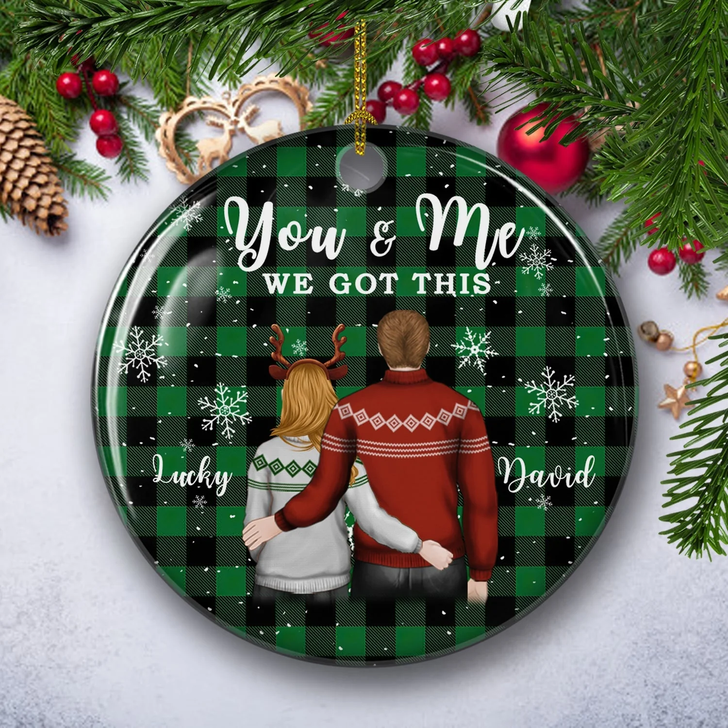 You And Me 2 - Personalized Custom Circle Ceramic Christmas Ornament - Image 4
