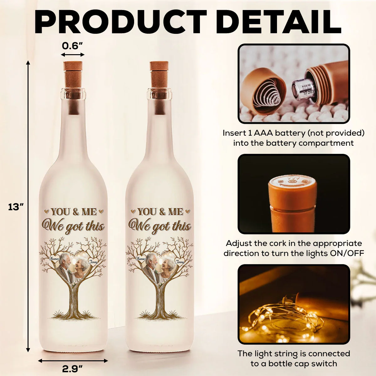 You And Me 2 - Personalized Custom Bottle Lamp - Image 5