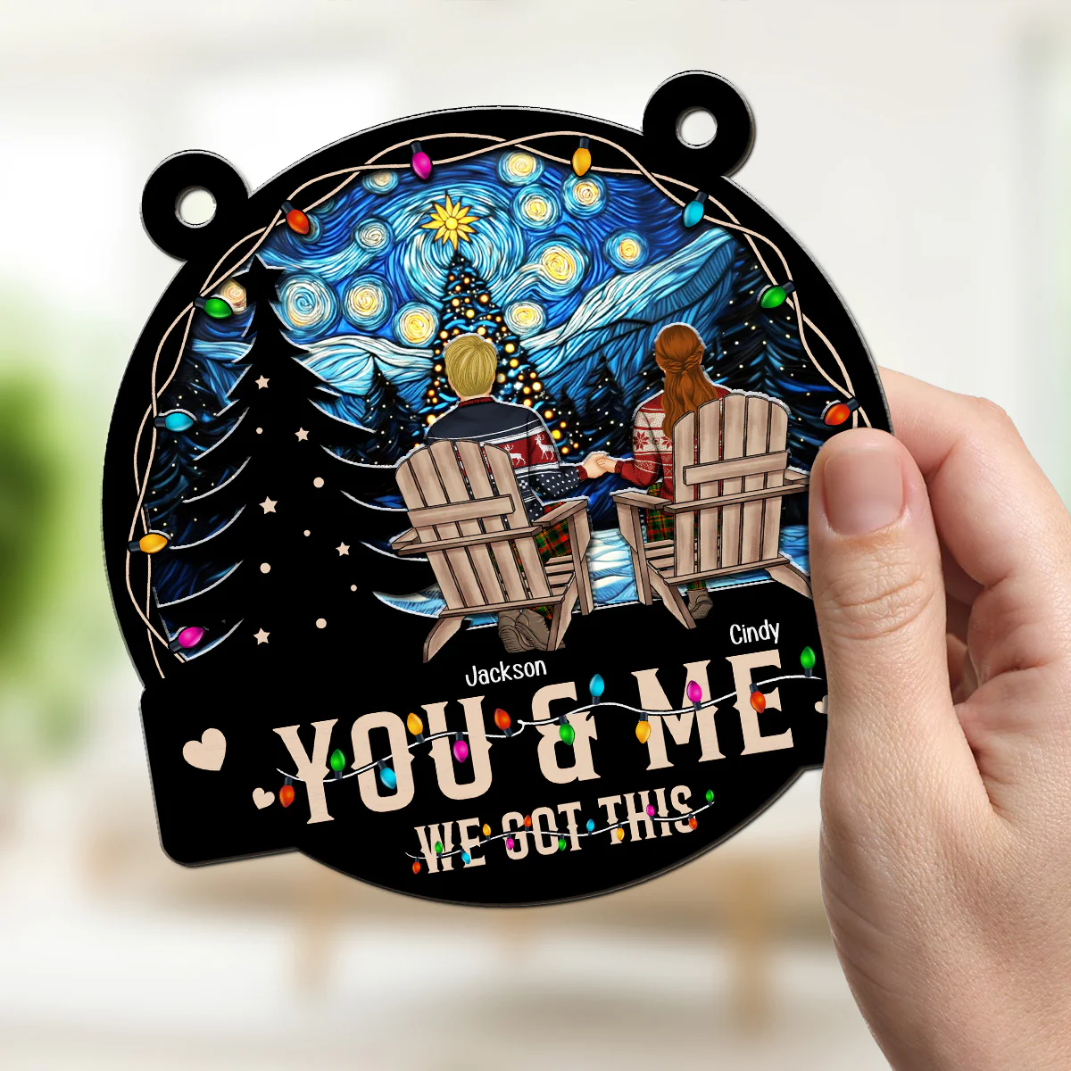 You And Me And Merry Christmas - Personalized Custom Suncatcher - Image 2