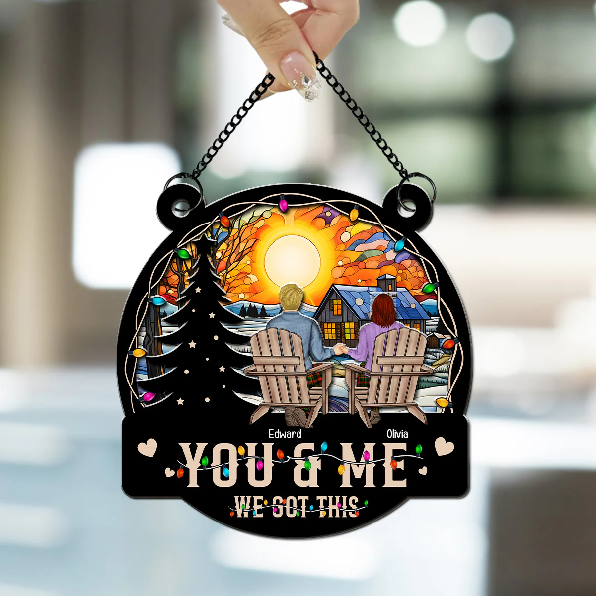 You And Me And Merry Christmas - Personalized Custom Suncatcher - Image 3