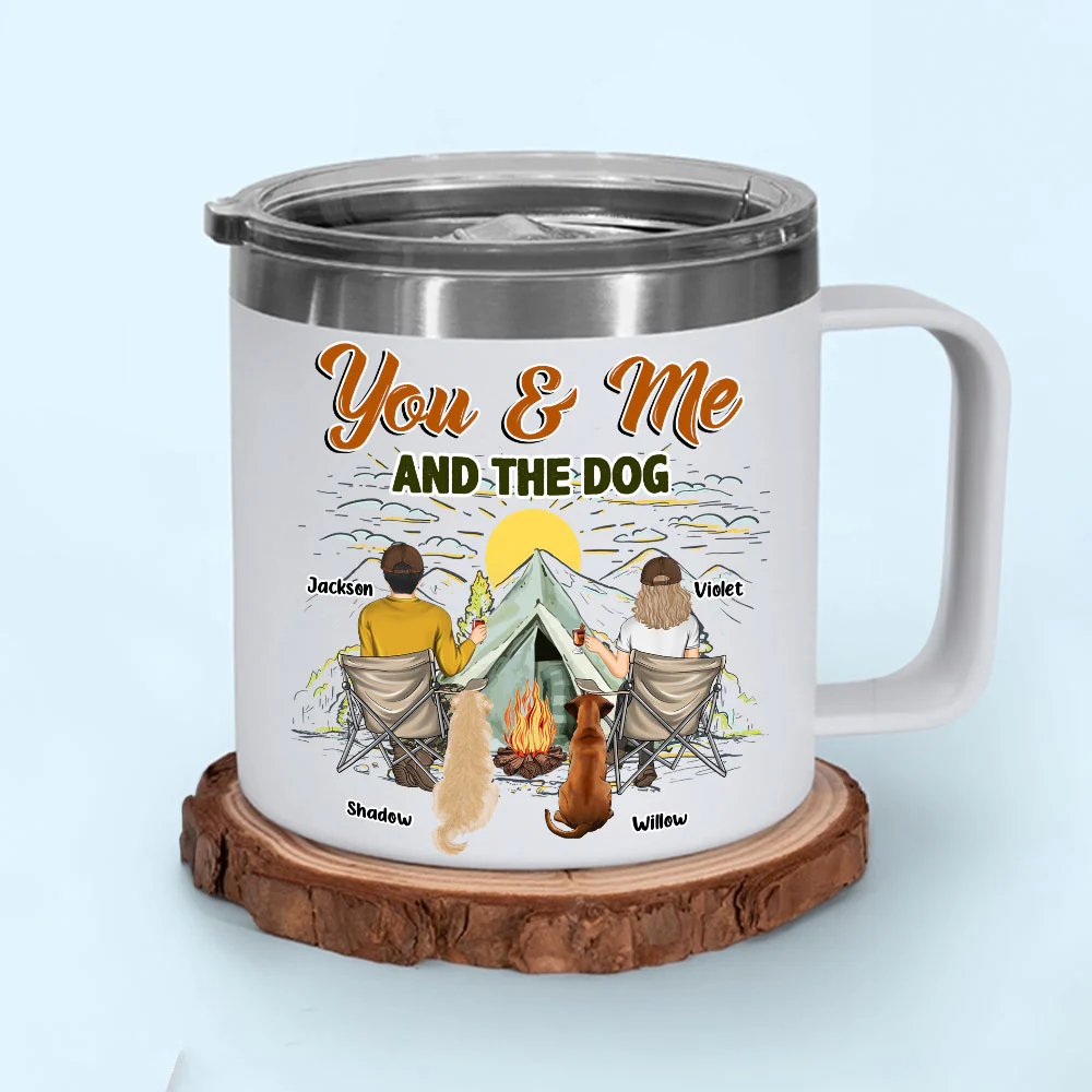 You And Me And Our Lovely Dogs - Personalized Custom 14oz Stainless Steel Tumbler With Handle - Image 2