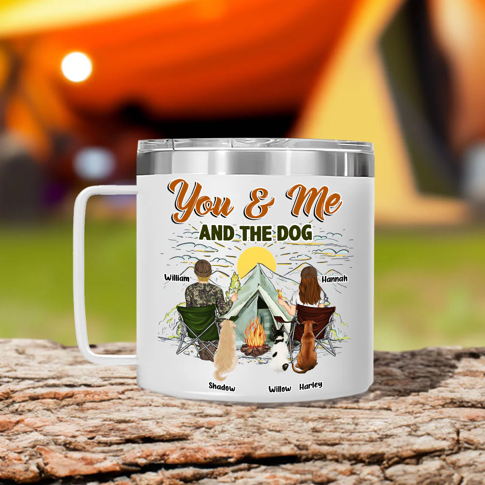 You And Me And Our Lovely Dogs - Personalized Custom 14oz Stainless Steel Tumbler With Handle - Image 3