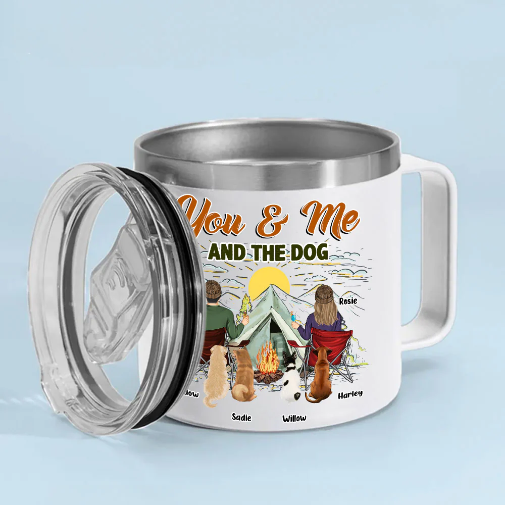 You And Me And Our Lovely Dogs - Personalized Custom 14oz Stainless Steel Tumbler With Handle - Image 4