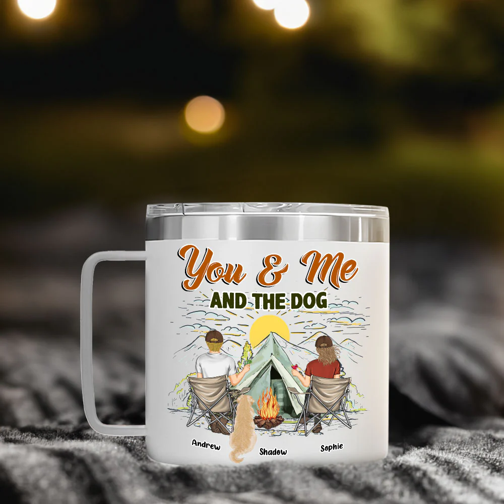 You And Me And Our Lovely Dogs - Personalized Custom 14oz Stainless Steel Tumbler With Handle - Image 5