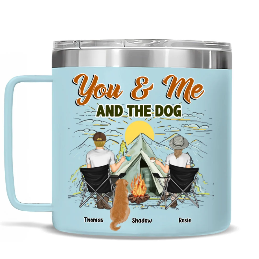 You And Me And Our Lovely Dogs - Personalized Custom 14oz Stainless Steel Tumbler With Handle - Image 8