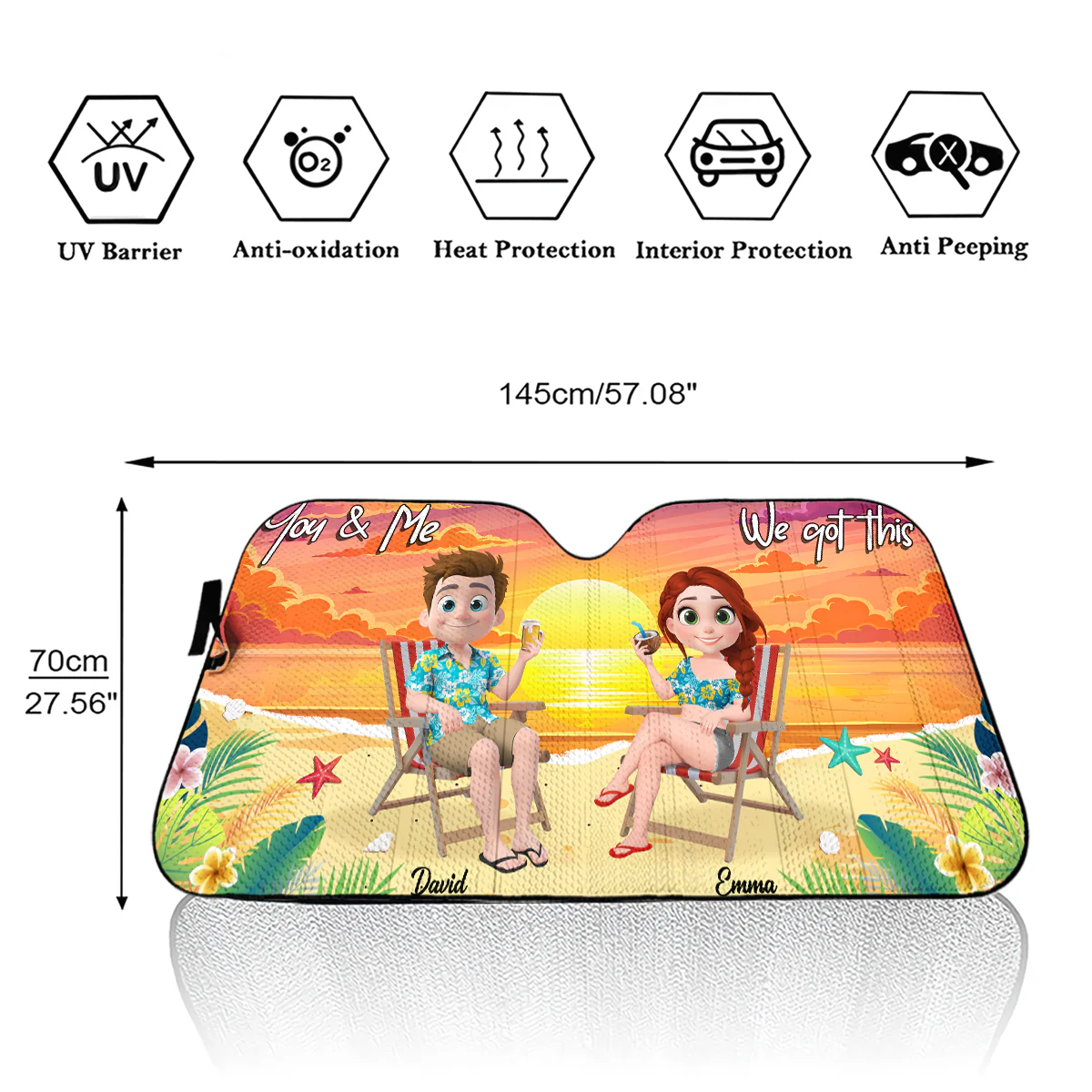 You And Me At Beach - Personalized Car Sunshade - Image 6