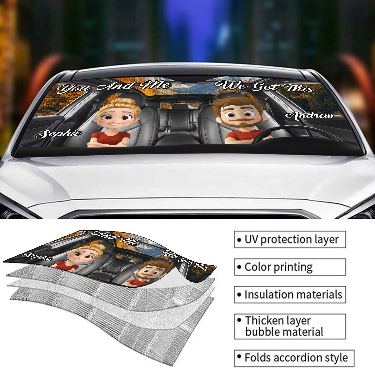 You And Me Got This - Personalized Custom Car Sunshade - Image 5
