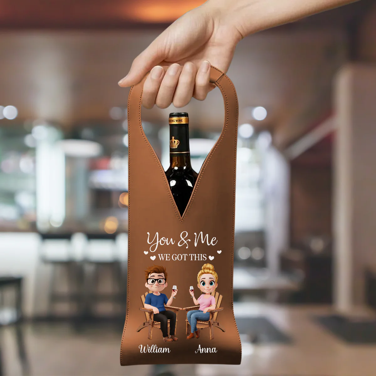 You And Me Got This - Personalized Custom Leather Wine Bag - Image 2