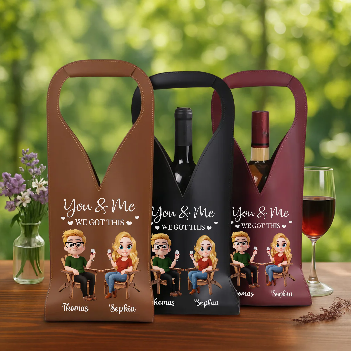 You And Me Got This - Personalized Custom Leather Wine Bag - Image 3