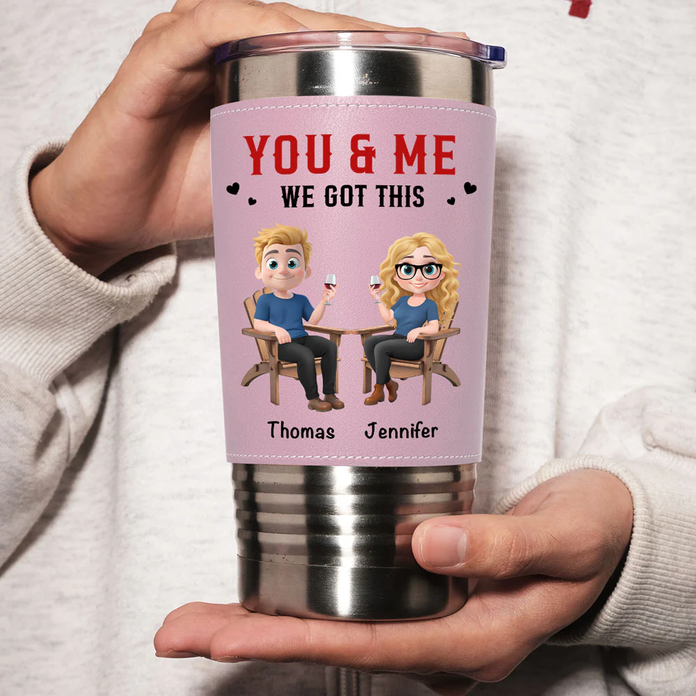 You And Me Got This - Personalized Custom Pink Leather Tumbler - Image 4