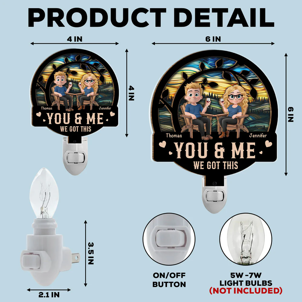You And Me Got This - Personalized Custom Wood And Acrylic Night Light - Image 5