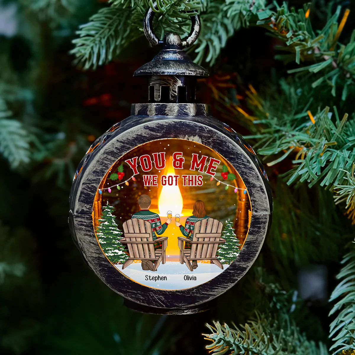 You And Me - Personalized Custom Christmas Lantern - Image 2
