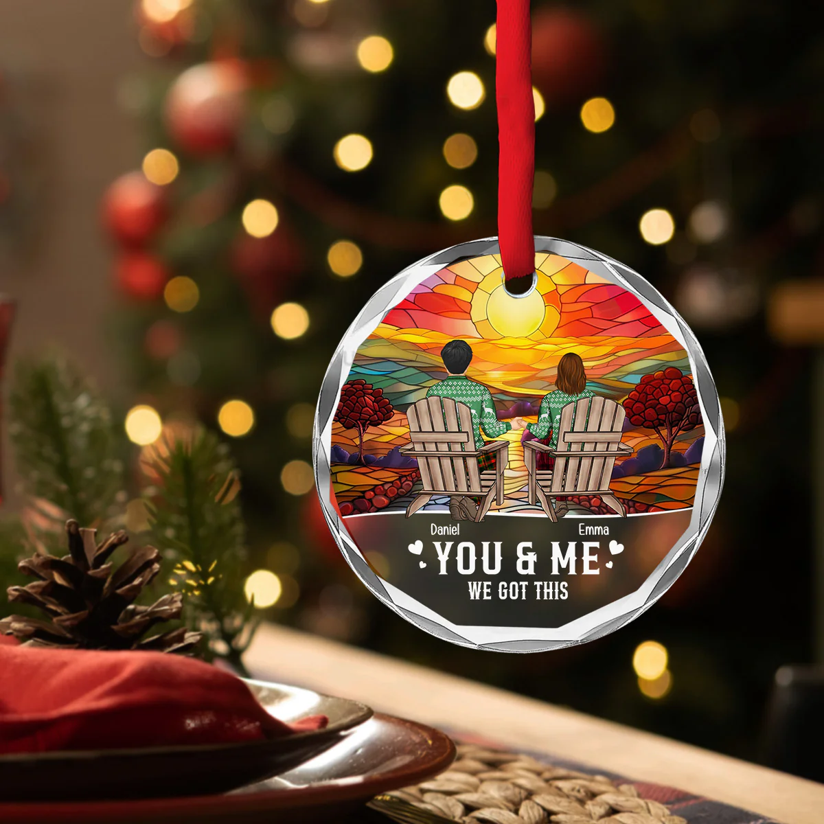 You And Me - Personalized Custom Glass Ornament - Image 5