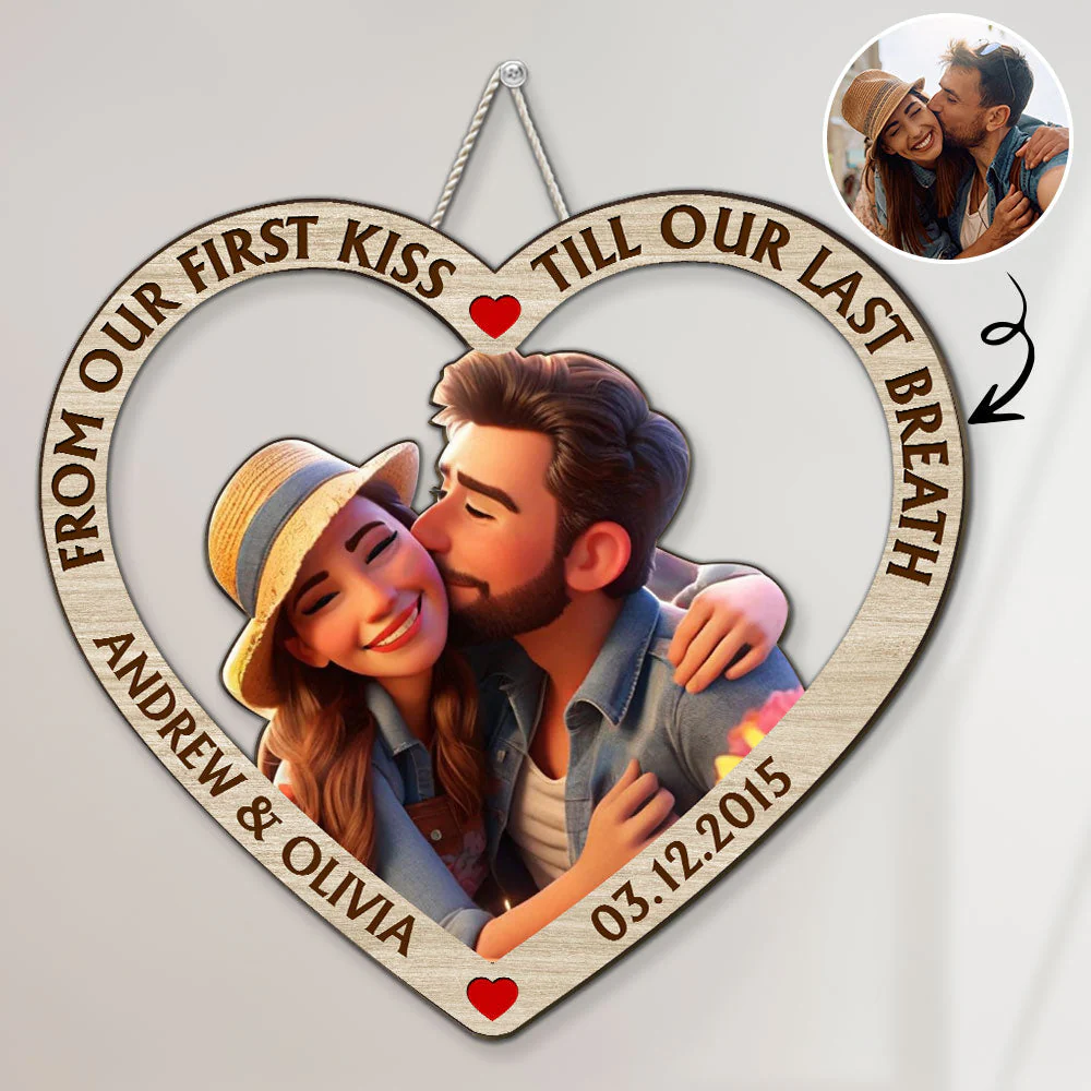 From Our First Kiss Till Our Last Breath Cartoon - Personalized Custom Wood Sign