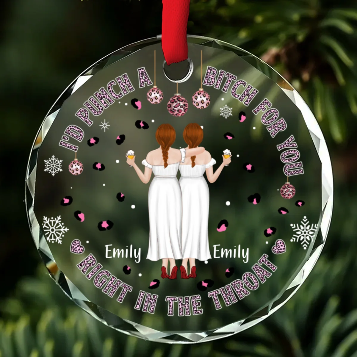 You And Me Right In The Throat - Personalized Custom Glass Ornament - Image 6