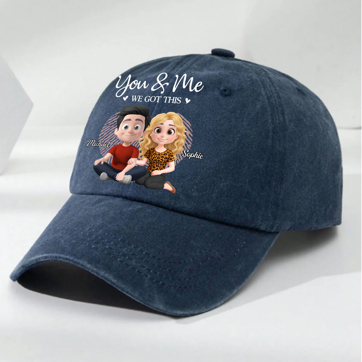 You And Me We Are Together - Personalized Custom Vintage Washed Denim Cap - Image 2