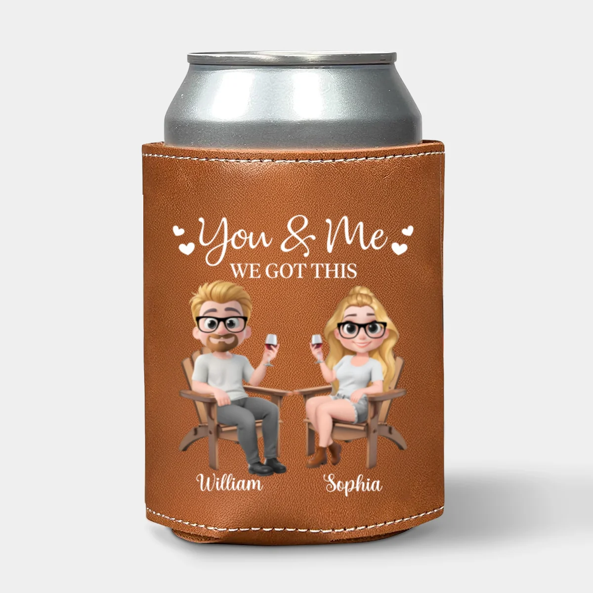 You And Me We Got This Anniversary Couple - Personalized Custom Leather Can Cooler Holder - Image 7