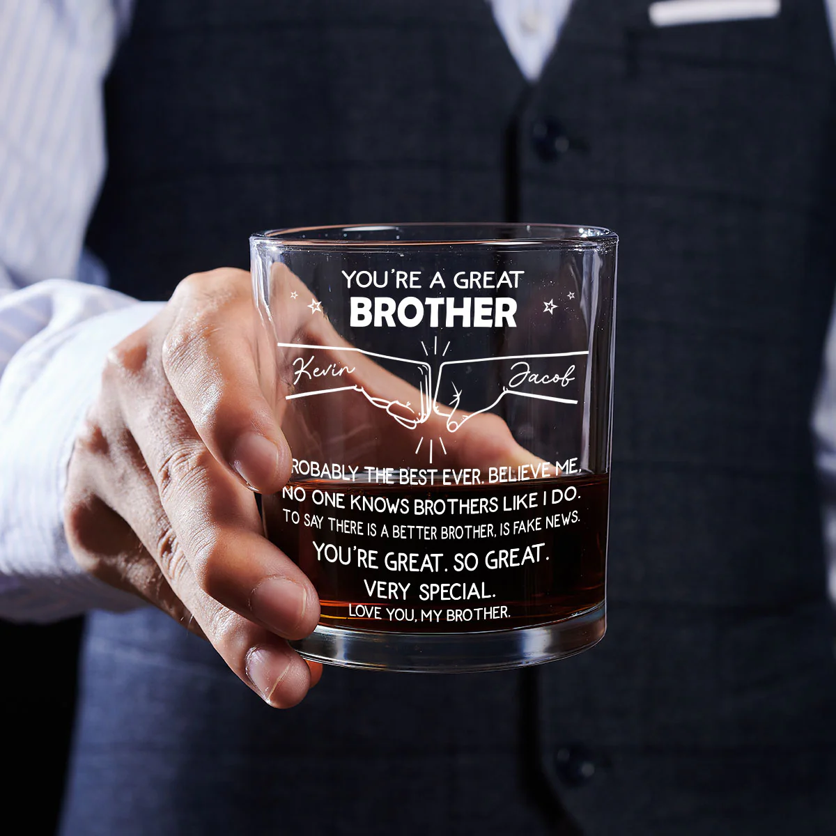 You Are A Great Brother - Personalized Custom Whiskey Glass - Image 2