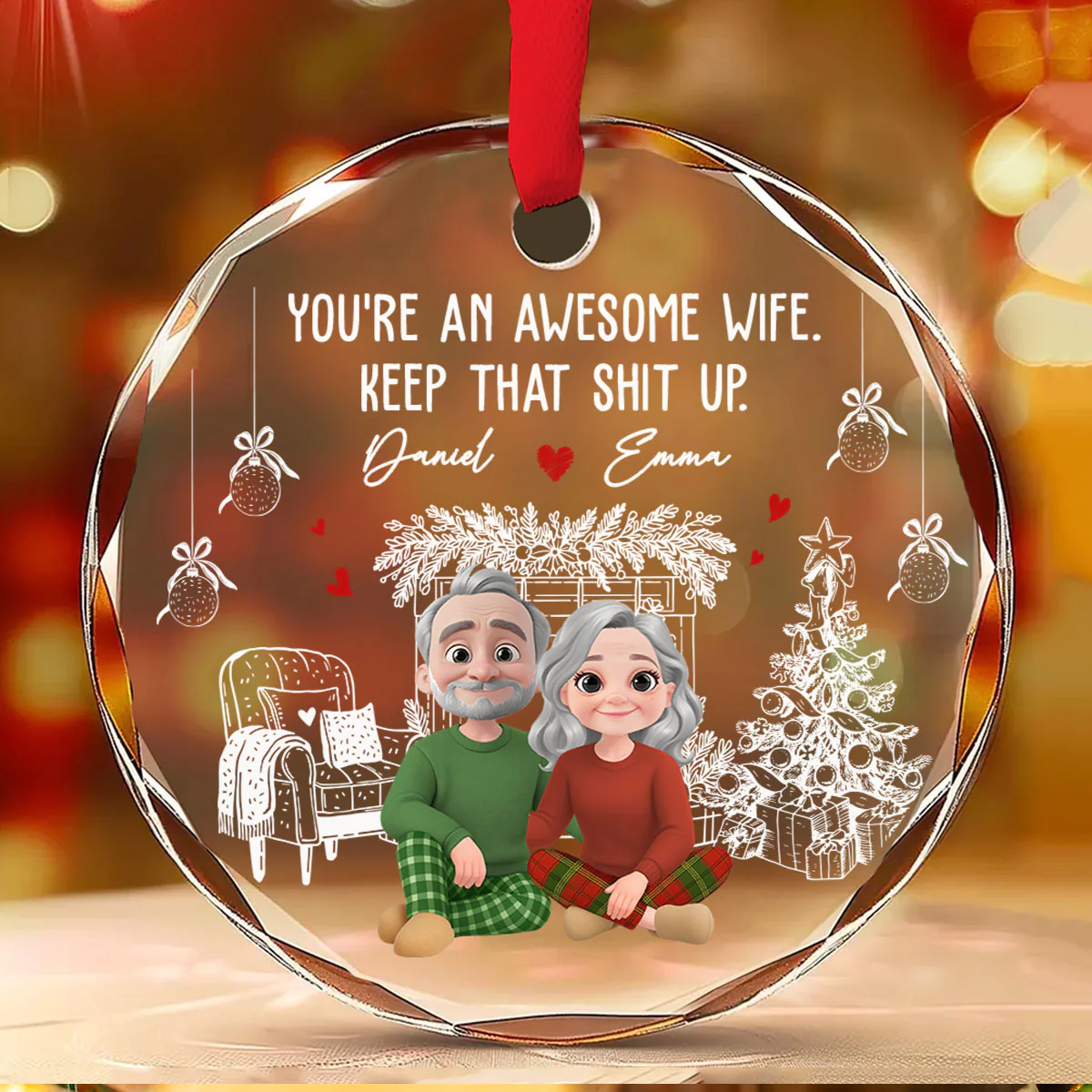 You Are A Great Wife - Personalized Custom Glass Ornament - Image 2