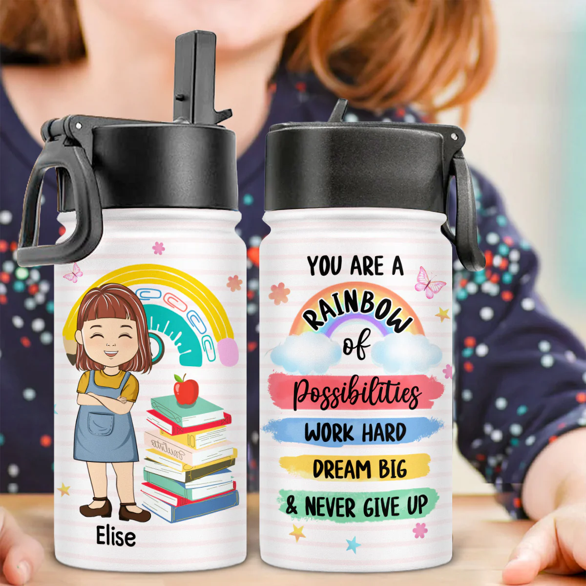 You Are A Rainbow - Personalized Custom Kids Water Bottle - Image 3