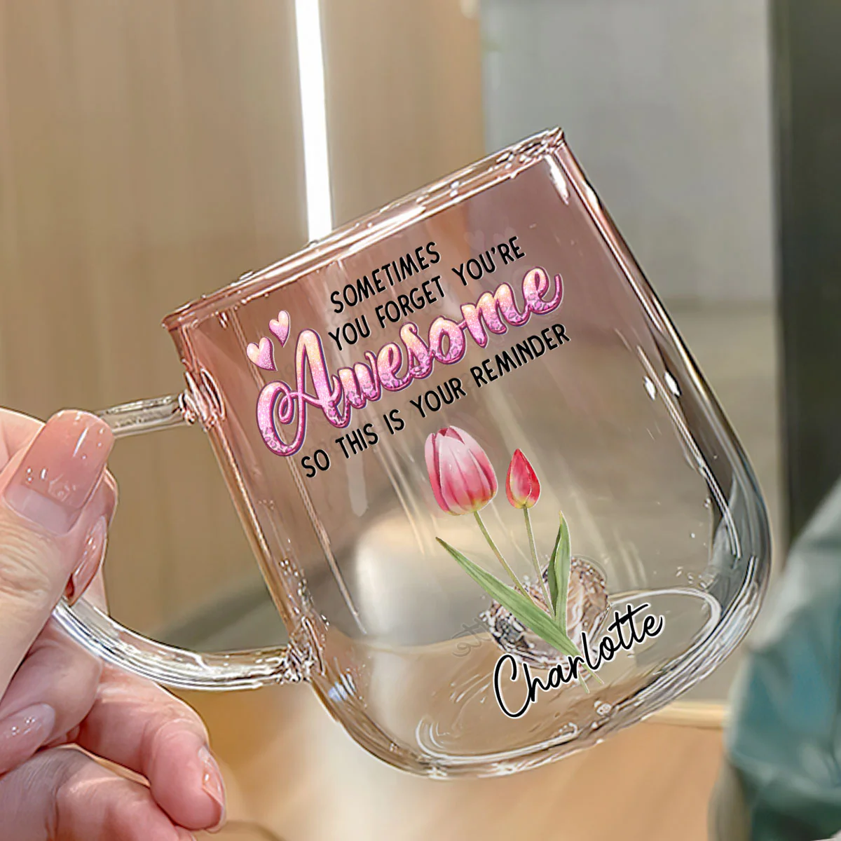You Are Always Awesome - Personalized Custom Pink Gradient Glass Mug - Image 2