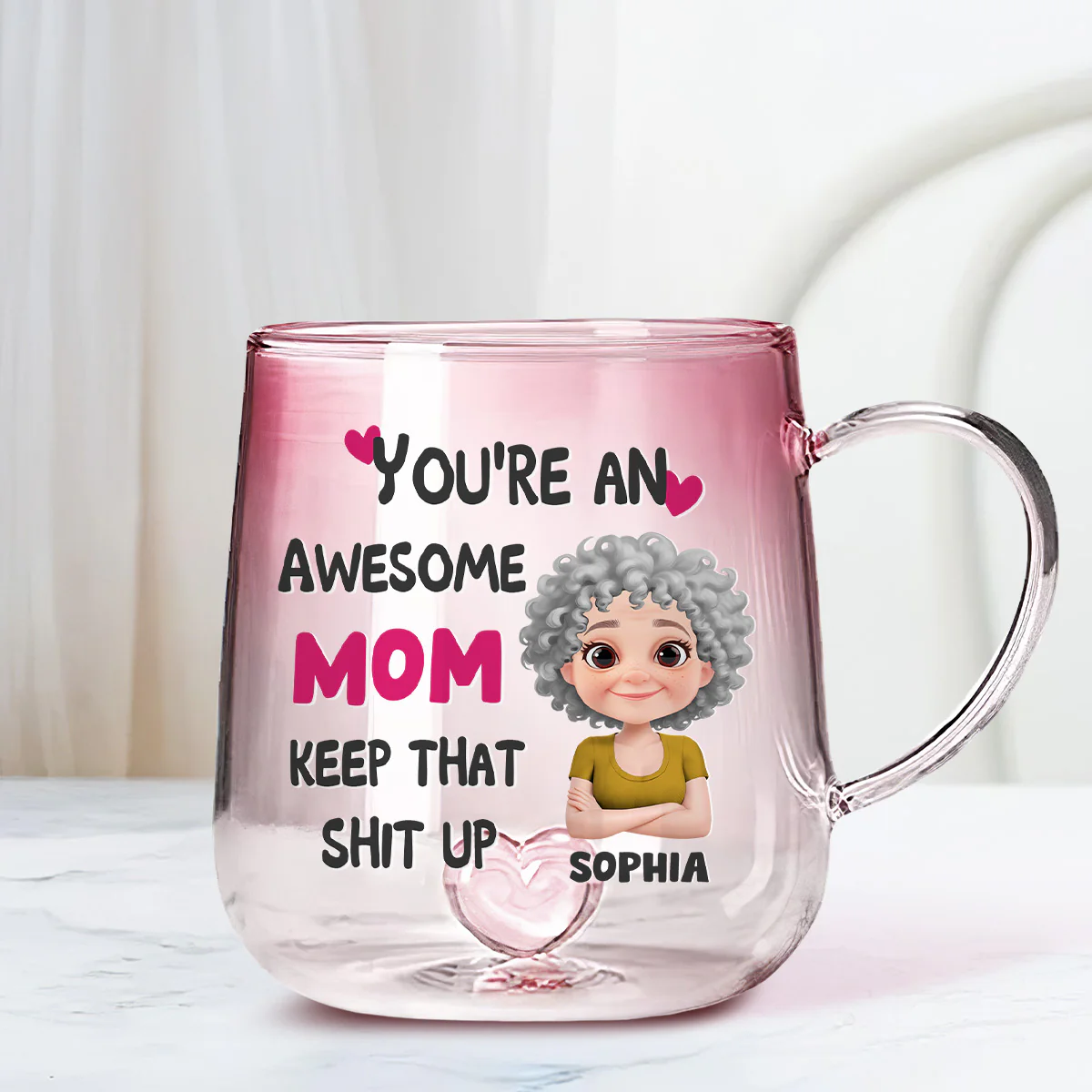 You Are Awesome Mom - Personalized Custom Pink Gradient Glass Mug - Image 3