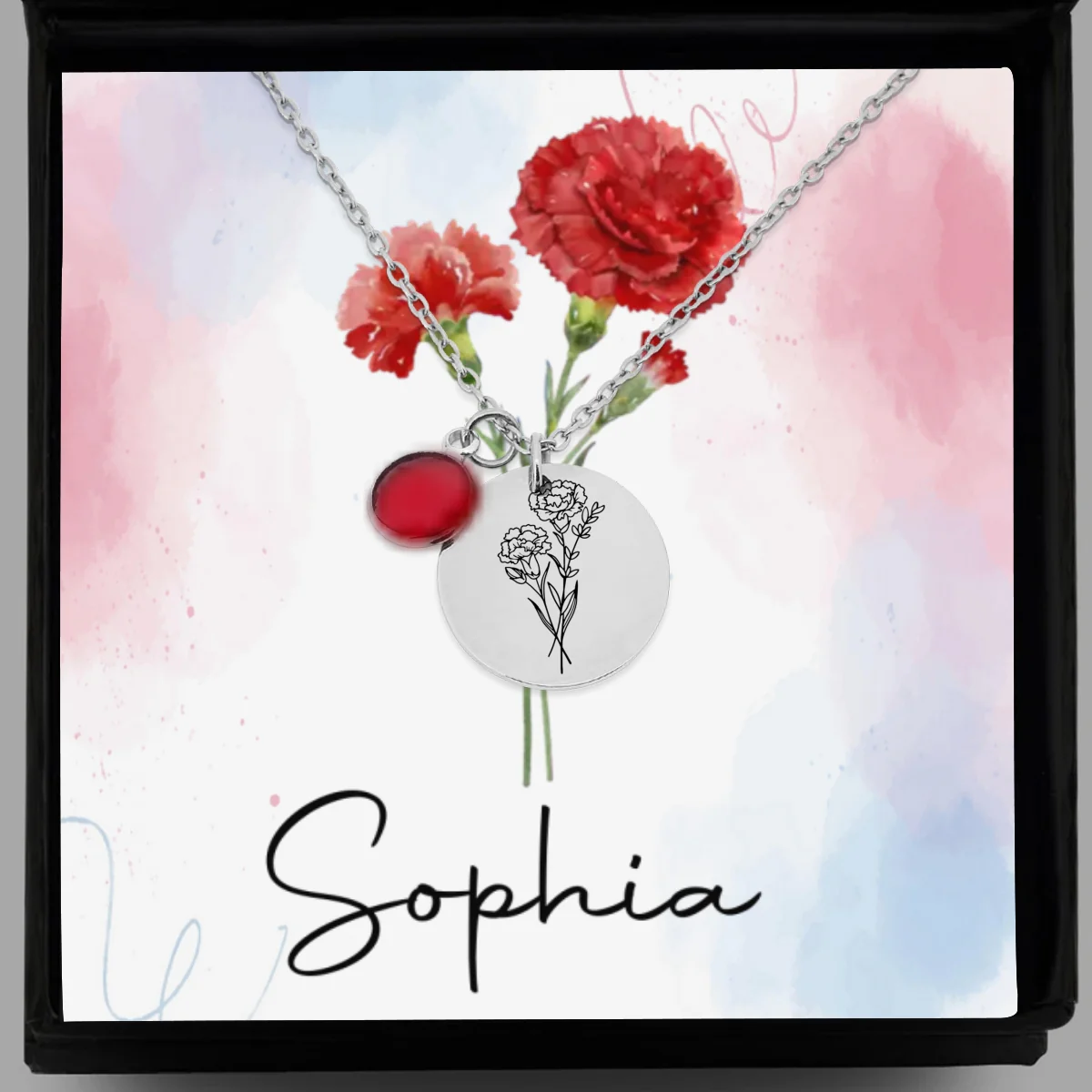 You Are Beautiful Flower - Personalized Custom Birthstone Necklace With Message Card - Image 7