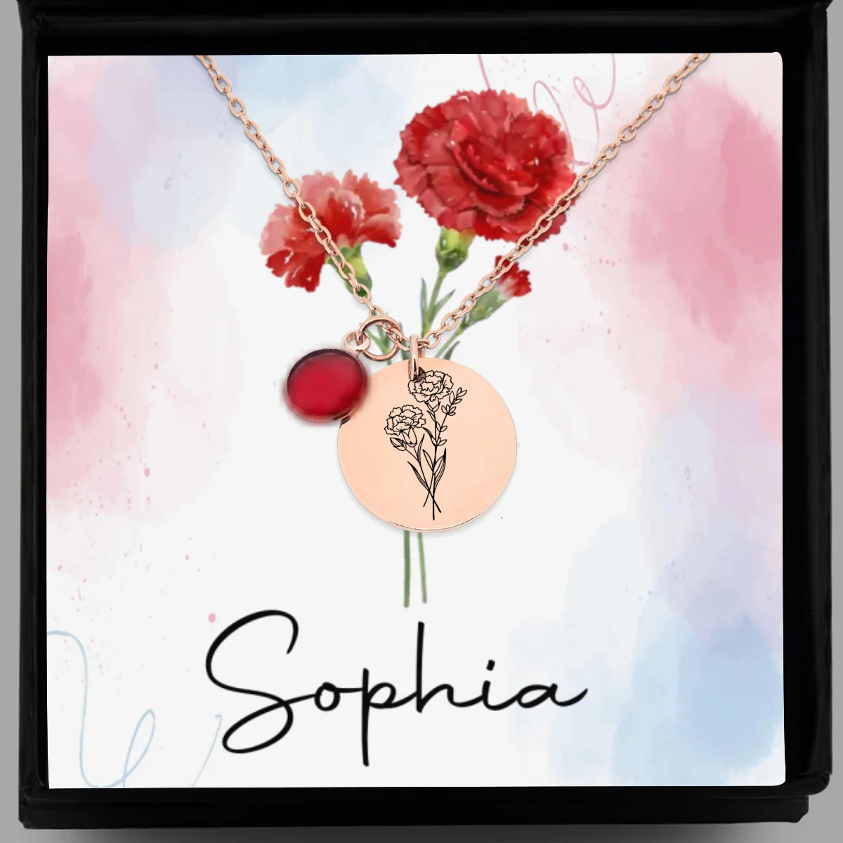 You Are Beautiful Flower - Personalized Custom Birthstone Necklace With Message Card - Image 9