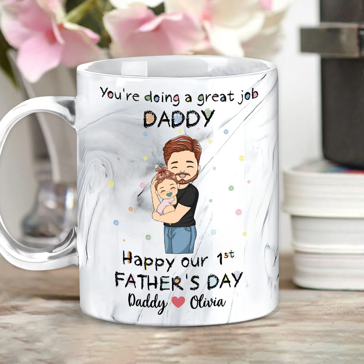 You Are Doing A Great Job Dad - Personalized Custom Grey Marble Mug - Image 5