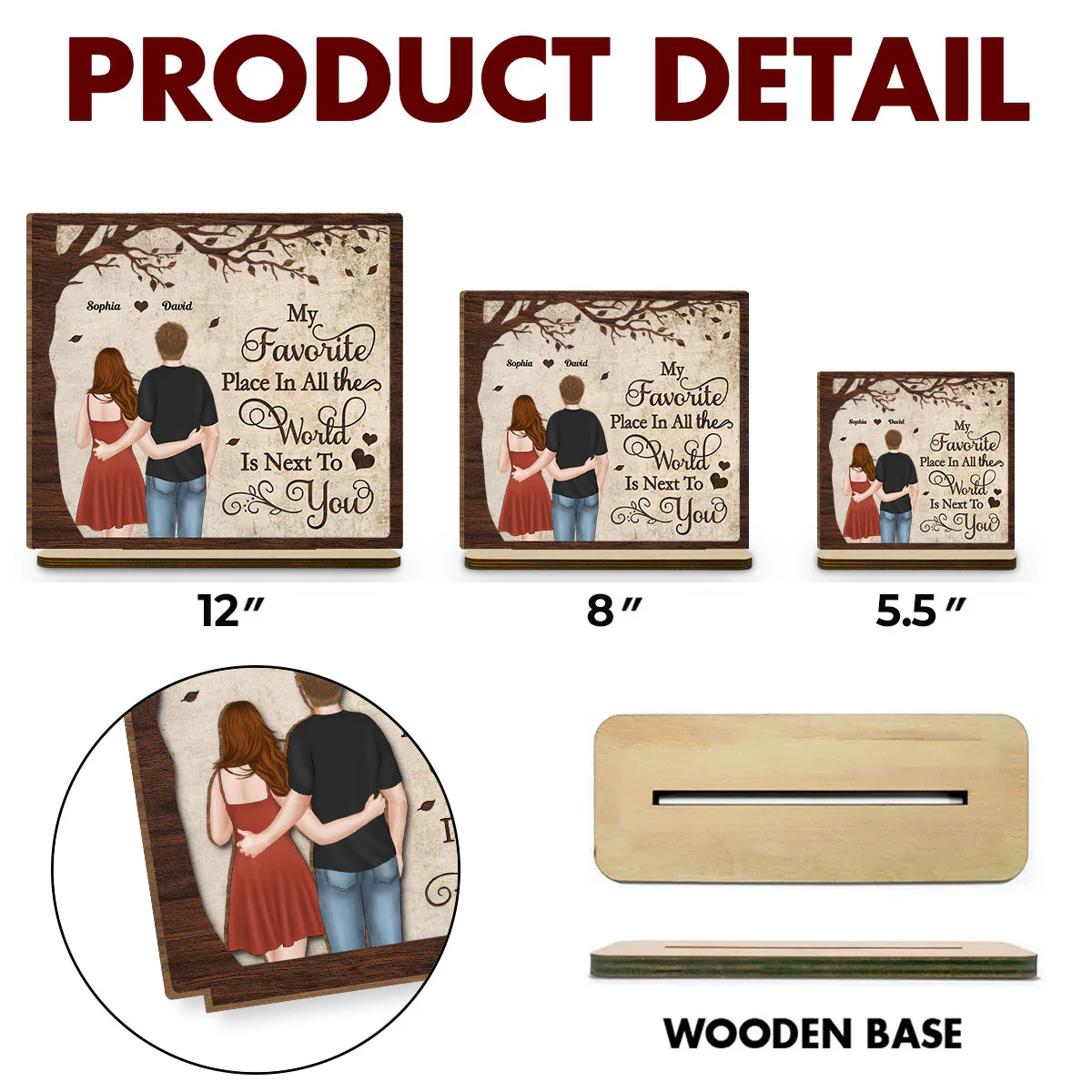 You Are Mine - Personalized Custom 2-Layer Wood Plaque With Flat Base - Image 4