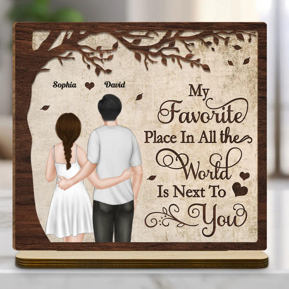 You Are Mine - Personalized Custom 2-Layer Wood Plaque With Flat Base - Image 6
