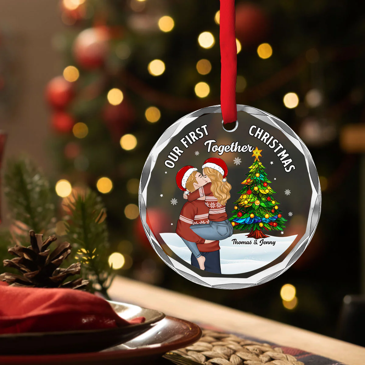 You Are My Beautiful World - Personalized Custom Glass OrnamentĀ - Image 4