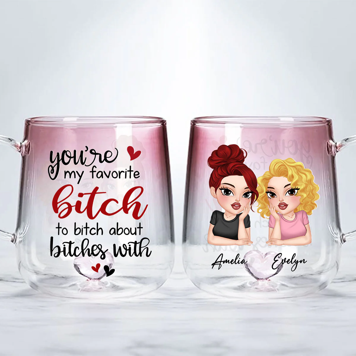 You Are My Favorite - Personalized Custom Pink Gradient Glass Mug - Image 2