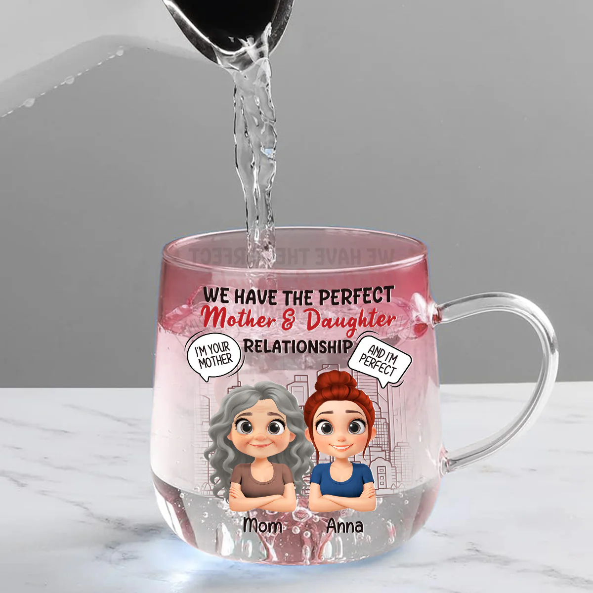You Are My Mom And I Am Perfect - Personalized Custom Pink Gradient Glass Mug - Image 3