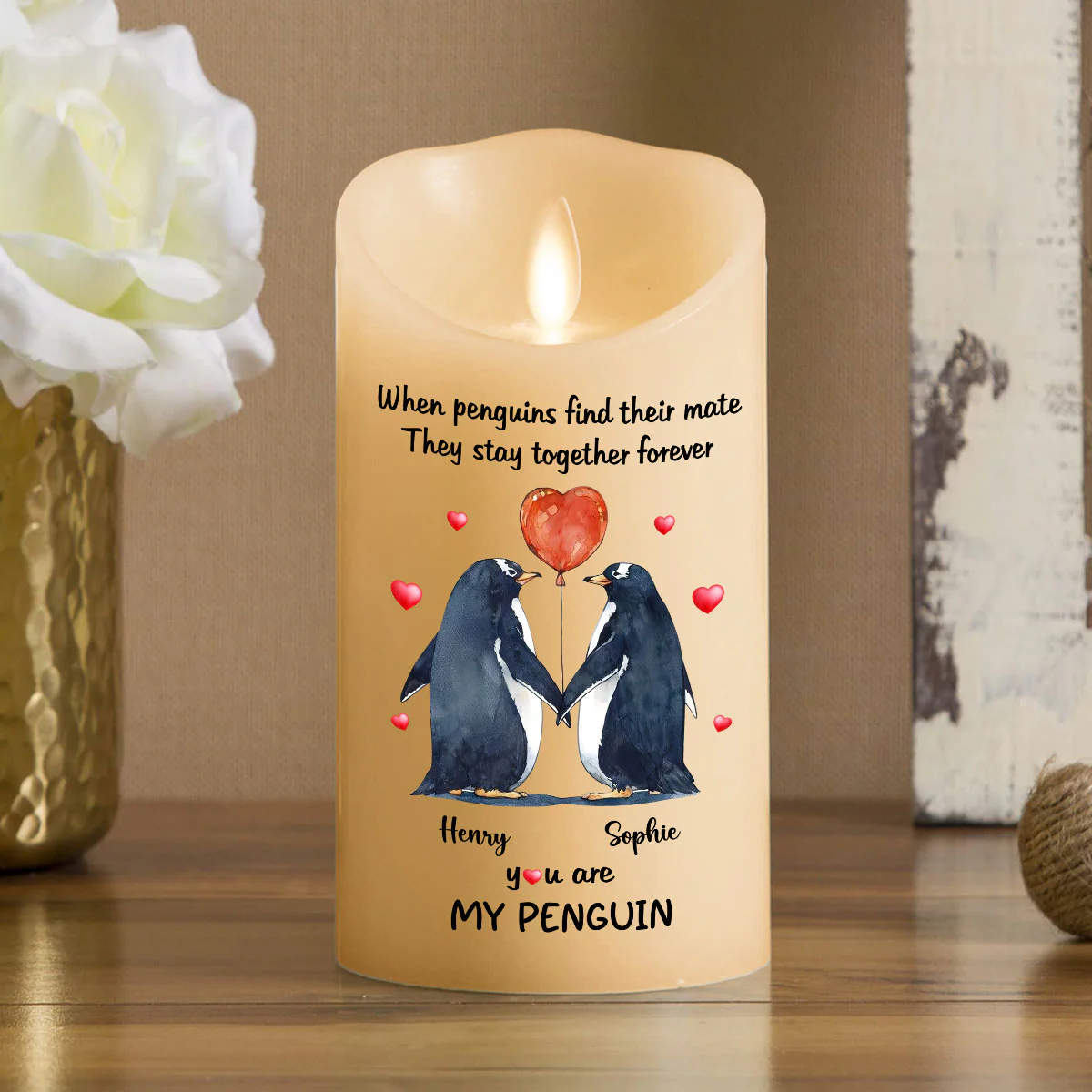 You Are My Penguin - Personalized Custom LED Candle - Image 2