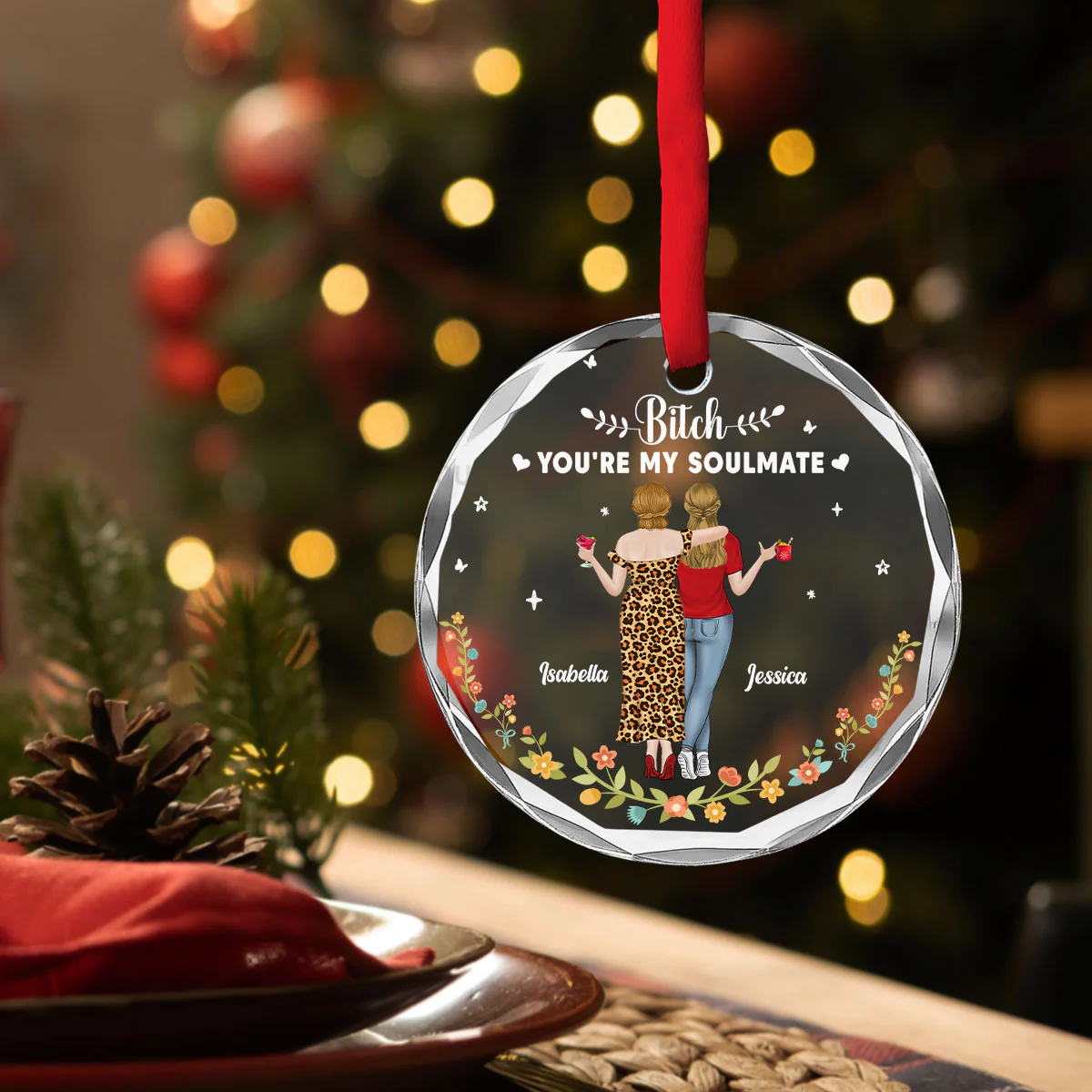 You Are My Soul Mate - Personalized Custom Glass Ornament - Image 2