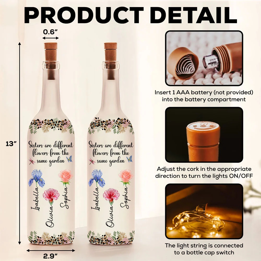 You Are My Soul Sister Flower - Personalized Custom Bottle Lamp - Image 5