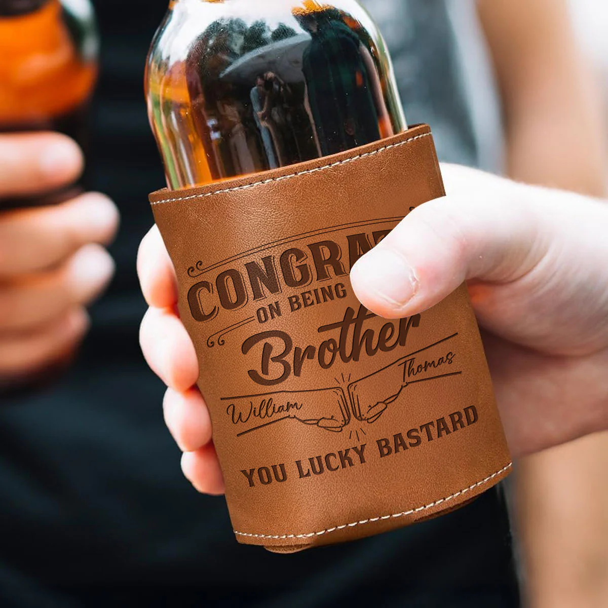 You Are So Lucky - Personalized Custom Engraved Leather Can Cooler Holder - Image 2