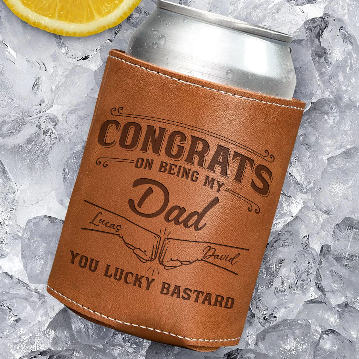 You Are So Lucky - Personalized Custom Engraved Leather Can Cooler Holder - Image 3