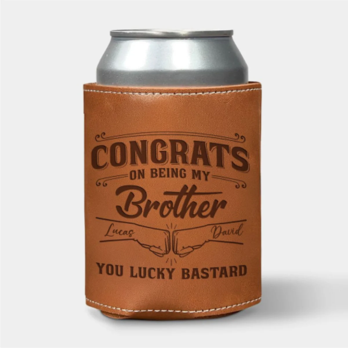 You Are So Lucky - Personalized Custom Engraved Leather Can Cooler Holder - Image 6