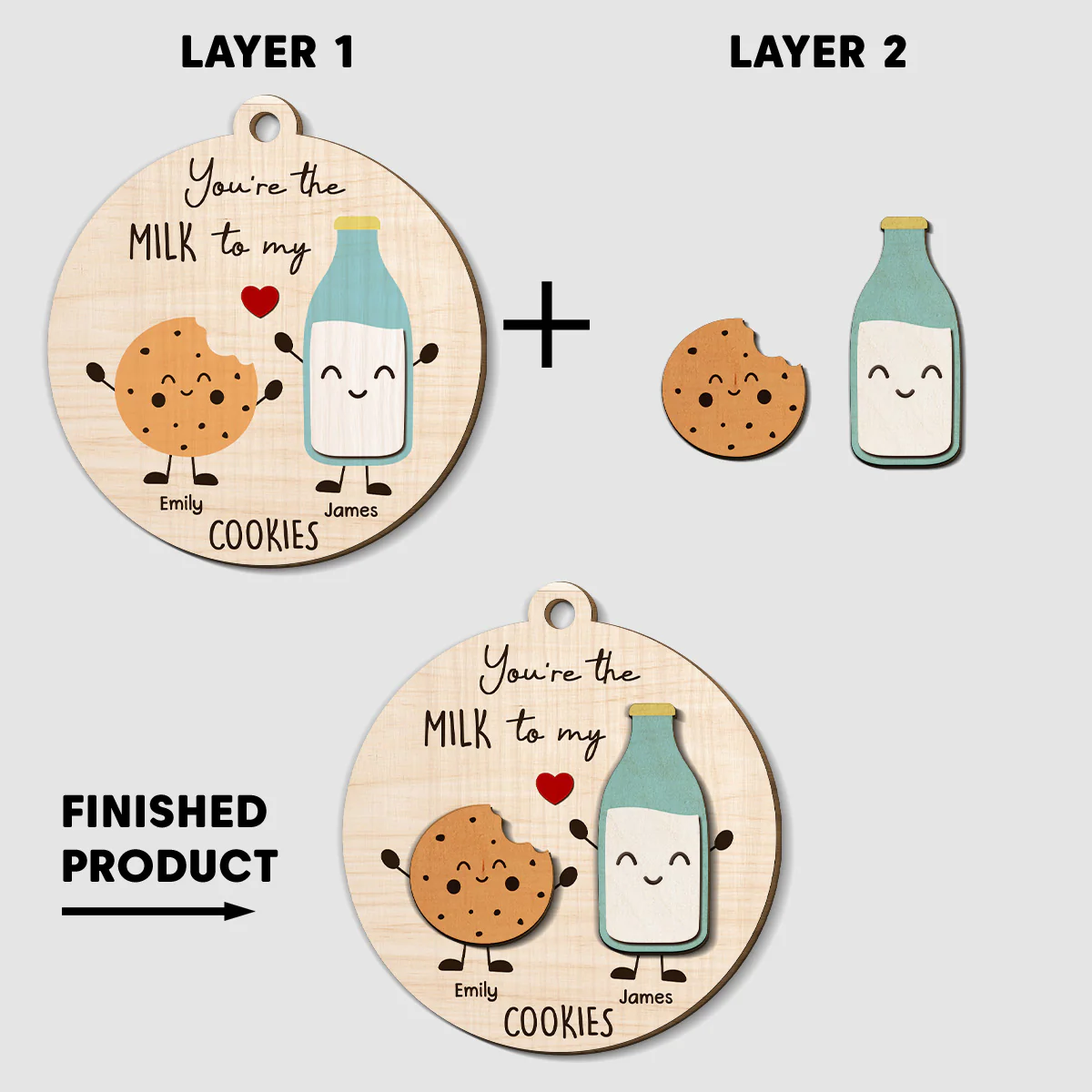 You Are The Milk To My Cookie - Personalized Custom Freeshape 2-Layered Wood Ornament - Image 6
