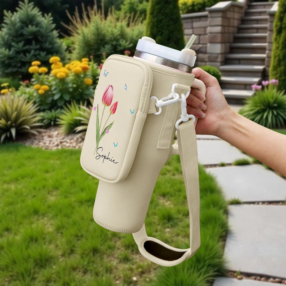 You Are The Most Beautiful Flower - Personalized Custom 40oz Water Bottle Carrier Bag - Image 3