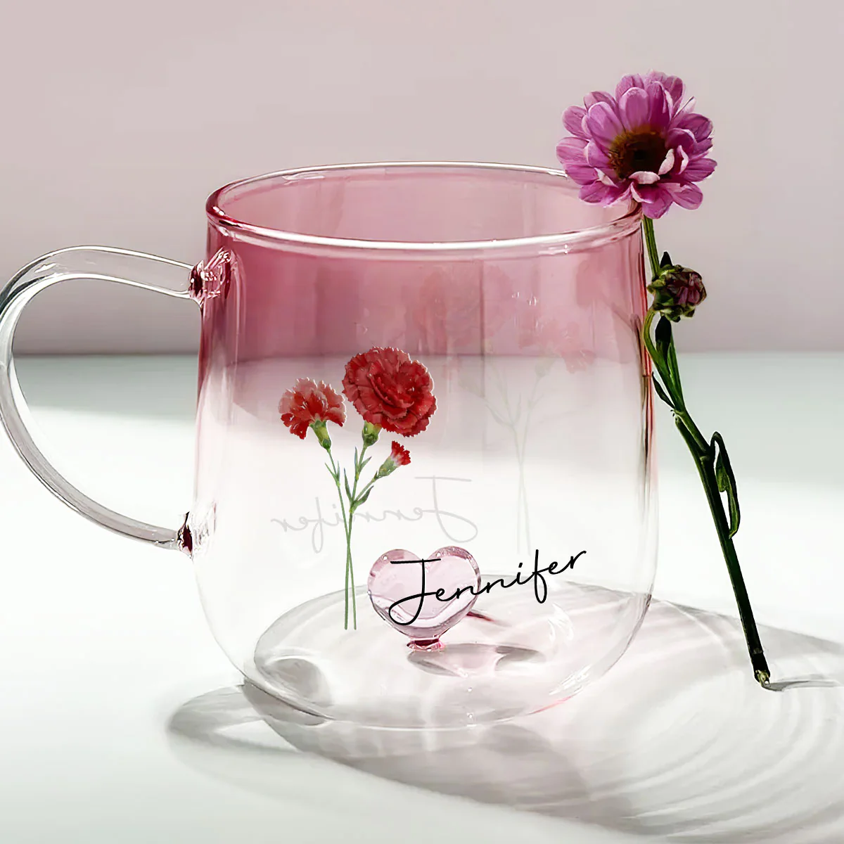 You Are The Most Beautiful Flower - Personalized Custom Pink Gradient Glass Mug - Image 3