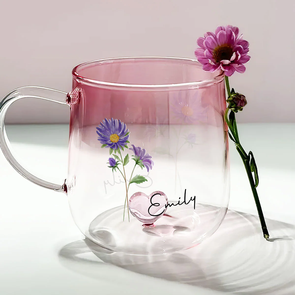 You Are The Most Beautiful Flower - Personalized Custom Pink Gradient Glass Mug - Image 5