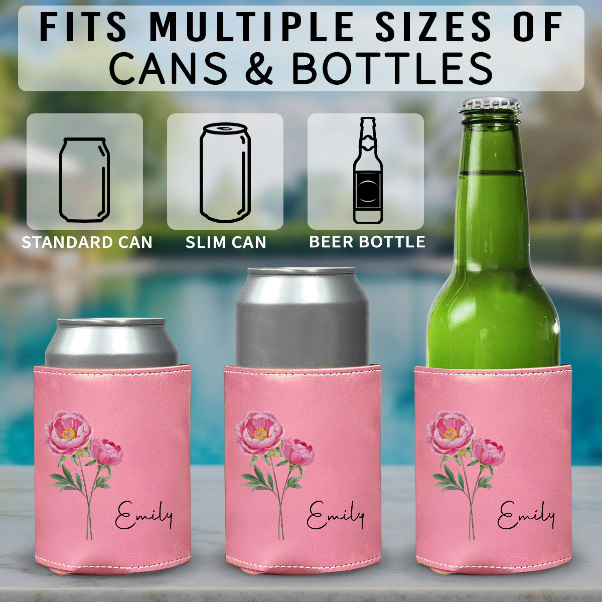 You Are The Most Beautiful Flower - Personalized Custom Pink Leather Can Cooler Holder - Image 5
