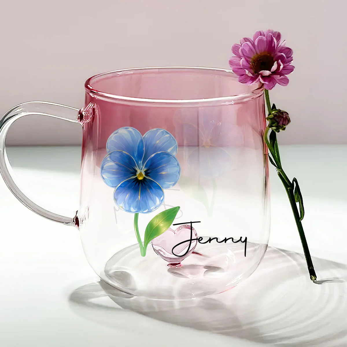 You Are The Most Beautiful Glass Flower - Personalized Custom Pink Gradient Glass Mug - Image 3
